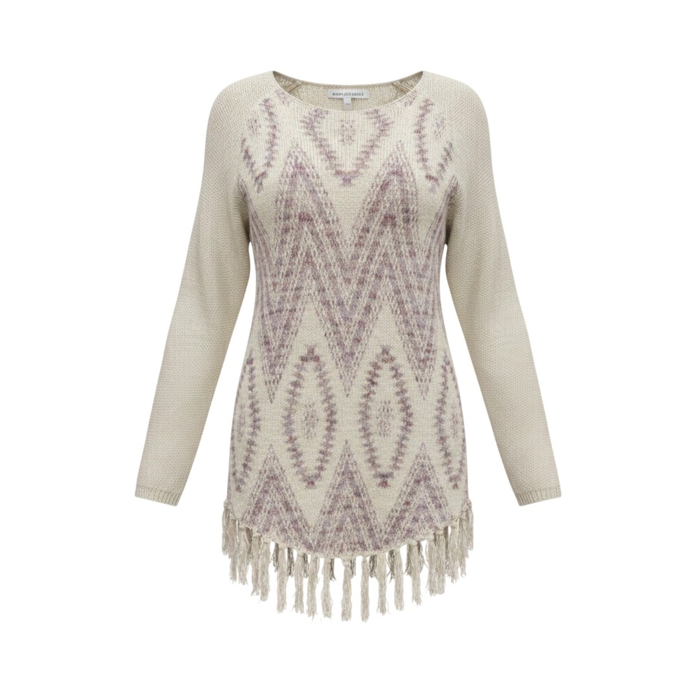 Back In The Saddle Boho Fringe Southwestern Knit Sweater Tunic L